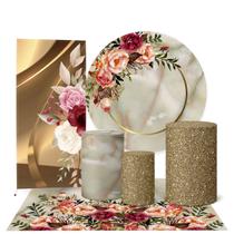 Trio Capas Cilindro + Painel Redondo 1,50m + Painel Lateral e Tapete Flores Trio Capas Cilindro + Painel Redondo 1,50m + Painel Lateral e Tapete Flores