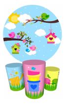 Trio Capas Cilindro + Painel Redondo 1,50m Passarinhos