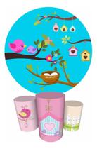 Trio Capas Cilindro + Painel Redondo 1,50m Passarinhos