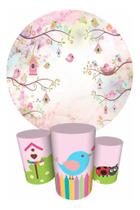 Trio Capas Cilindro + Painel Redondo 1,50m Passarinhos