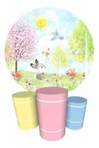 Trio Capas Cilindro + Painel Redondo 1,50m Passarinhos