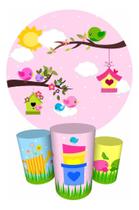 Trio Capas Cilindro + Painel Redondo 1,50m Passarinhos