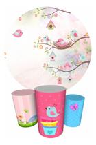 Trio Capas Cilindro + Painel Redondo 1,50m Passarinhos