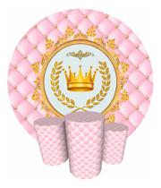 Trio Capas Cilindro + Painel Redondo 1,50m Realeza Menina Trio Capas Cilindro + Painel Redondo 1,50m Realeza Menina