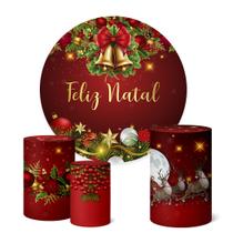 Trio Capas Cilindro + Painel Redondo Festa 1,50m Natal Trio Capas Cilindro + Painel Redondo Festa 1,50m Natal