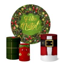 Trio Capas Cilindro + Painel Redondo Festa 1,50m Natal Trio Capas Cilindro + Painel Redondo Festa 1,50m Natal