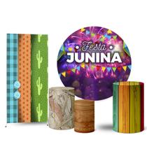 Trio Capas Cilindro + Painel Redondo + Lateral Festa Junina