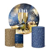 Trio Capas Cilindro + Painel Sublimado Festa 1,50m Ano Novo