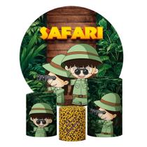 Trio Capas Cilindros Floresta Safari + Capa Painel Tecido - Decoraset