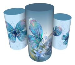 Trio Capas De Cilindro C/ Elástico Borboleta Azul