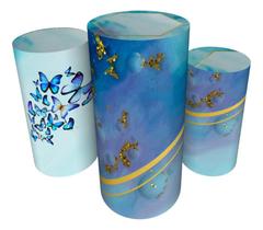 Trio Capas De Cilindro C/ Elástico Borboleta Azul