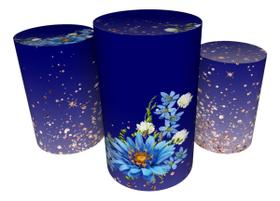 Trio Capas De Cilindro C/ Elástico Borboleta Azul