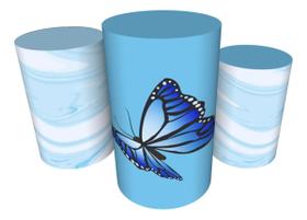 Trio Capas De Cilindro C/ Elástico Borboleta Azul