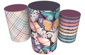 Trio Capas De Cilindro C/ Elástico Borboletas