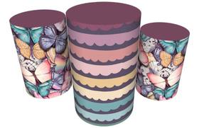 Trio Capas De Cilindro C/ Elástico Borboletas Trio Capas De Cilindro C/ Elástico Borboletas