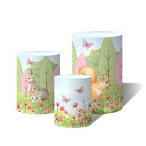 Trio Capas Para Cilindro Animais do Bosque Aquarela Flores e Borboletas Trio Capas Para Cilindro Animais do Bosque Aquarela Flores e Borboletas