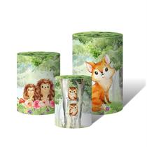 Trio Capas Para Cilindro Animais do Bosque Aquarelado Flores e Cogumelos C/ Elástico