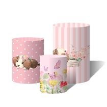 Trio Capas Para Cilindro Cachorrinho Encantado Rosa Flores Aquarela C/ Elástico