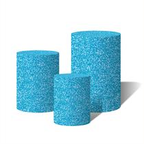 Trio Capas Para Cilindro Glitter Brilho Purpurina Azul Claro C/ Elástico