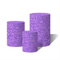 Trio Capas Para Cilindro Glitter Brilho Purpurina Lilás Roxo C/ Elástico