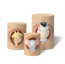 Trio Capas Para Cilindro Versátil Arca de Noé Animais Aquarela Madeira C/ Elástico