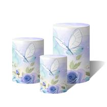 Trio Capas Para Cilindro Versátil Borboletas e Flores Aquarela Azul c/ Elástico