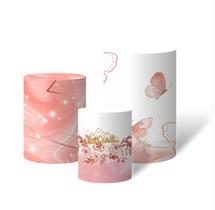 Trio Capas Para Cilindro Versátil Borboletas rosa aquarela glitter brilho C/ Elástico Trio Capas Para Cilindro Versátil Borboletas rosa aquarela glitter brilho C/ Elástico