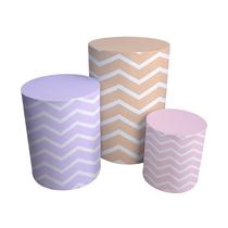 Trio Capas Para Cilindro Versátil Candy Color Chevron Nude, Lilás e Rosa C/ Elástico Trio Capas Para Cilindro Versátil Candy Color Chevron Nude, Lilás e Rosa C/ Elástico