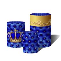 Trio Capas Para Cilindro Versátil Coroa Realeza Menino Azul Capitone 1 C/ Elástico