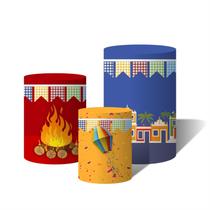 Trio Capas Para Cilindro Versátil Festa Junina Arraiá Caipira Balão e Bandeiras C/ Elástico Trio Capas Para Cilindro Versátil Festa Junina Arraiá Caipira Balão e Bandeiras C/ Elástico