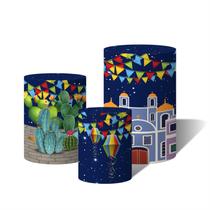 Trio Capas Para Cilindro Versátil Festa Junina Arraiá Noite Bandeirinhas Casas Cactos Balões C/ Elástico Trio Capas Para Cilindro Versátil Festa Junina Arraiá Noite Bandeirinhas Casas Cactos Balões C/ Elástico
