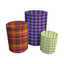 Trio Capas Para Cilindro Versátil Festa Junina Xadrez Colorido C/ Elástico