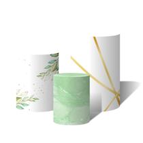Trio Capas Para Cilindro Versátil Folhas Aquarela Verde Formas Linhas Douradas C/ Elástico