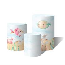 Trio Capas Para Cilindro Versátil Fundo do Mar Pixes Animais Marinhos Aquarela Cute C/ Elástico Trio Capas Para Cilindro Versátil Fundo do Mar Pixes Animais Marinhos Aquarela Cute C/ Elástico