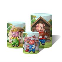 Trio Capas Para Cilindro Versátil Lobo mal e os Três Porquinhos Floresta C/ Elástico