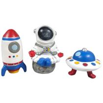 Trio Cofre Cofrinho Astronauta Disco Foguete Decorativo de Ceramica Trio Cofre Cofrinho Astronauta Disco Foguete Decorativo de Ceramica