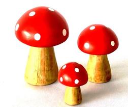TRIO COGUMELO Miniatura de Ceramica Cor Vermelho - Decore Casa