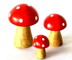 TRIO COGUMELO Miniatura de Ceramica Cor Vermelho