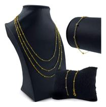 Trio Colar Bolinha + Tornozeleira + Pulseira Banhada a Ouro 18k