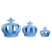Trio Coroa em Cerâmica Decorativa Azul