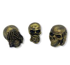 Trio Cranio sentidos 6 cm dourado envelhecido em resina - proteção