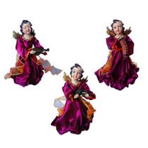 Trio de Anjos Natalinos Com Instrumentos Musicais 17cm