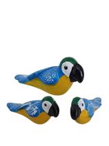Trio de Araras azul de porcelana miniaturas enfeite