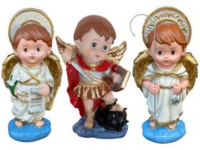 Trio De Arcanjos Infantil, São Miguel, São Rafael E São Gabriel 15cm Resina - sofia decorações