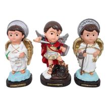 Trio de Arcanjos Infantil São Miguel, São Rafael e São Gabriel em Borracha Inquebrável 16 cm