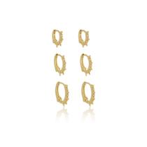 Trio de Argolas 16/14/12mm com Spike e Zircônia Banho Ouro Trio de Argolas 16/14/12mm com Spike e Zircônia Banho Ouro