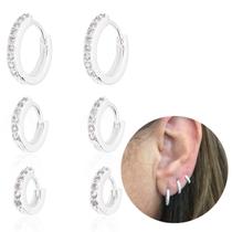 Trio de argolas click Prata 925 cravejada zircônias fina Trio de argolas click Prata 925 cravejada zircônias fina