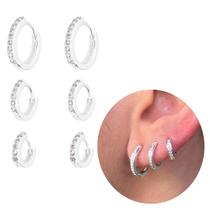 Trio de argolas click Prata 925 cravejada zircônias fina