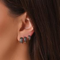 Trio de argolas com detalhe em ródio negro Trio de argolas com detalhe em ródio negro