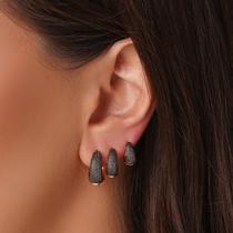 Trio de argolas com detalhe em ródio negro Trio de argolas com detalhe em ródio negro